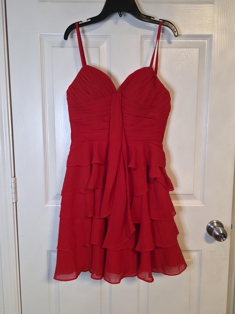 Red Tiered Ruffle Spaghetti-Strap Dress Size 4 With Lace Up Back